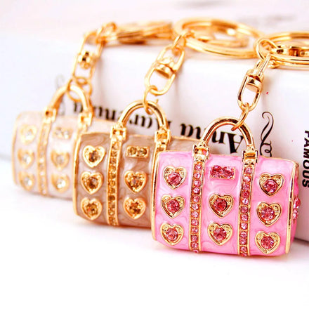 Hot Sell Enamel Crystal Heart Handbag Keychains Stylish Purse Bag Buckle Pendant for Car Keyrings Key Chains Holder Women