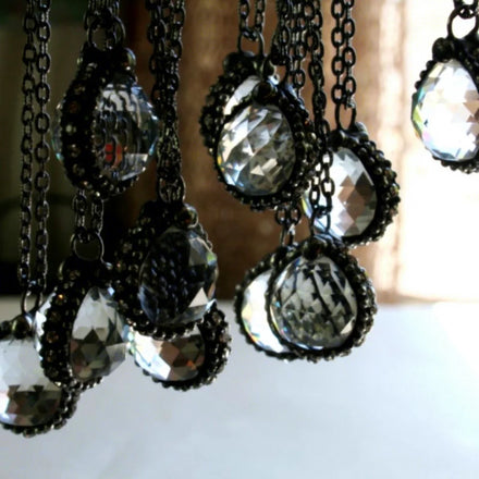 NM44575 Faceted Crystal Ball Necklace Round Quartz Prism Layering Necklace Clear White Sphere Talisman Light Catcher Necklace