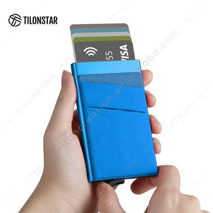 TILONSTAR RFID Blocking Minimalist Pop up Wallet Credit Card Holder Metal Card Case Aluminum Wallet
