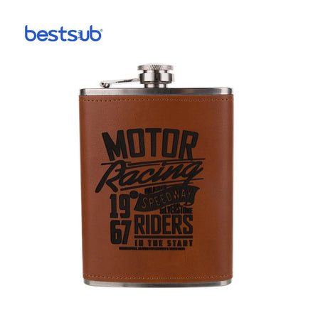 Wholesale Custom 8oz Mini Chestnut Laser Engraving Stainless Steel Hip Flask with PU Cover for Camping