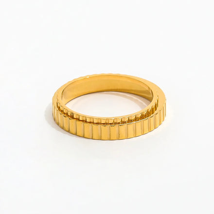 High End 18K Gold Plated Super Fine Thin Ridged Stainless Steel Ring Fashion Jewelry Trendy Finger Ring for Women