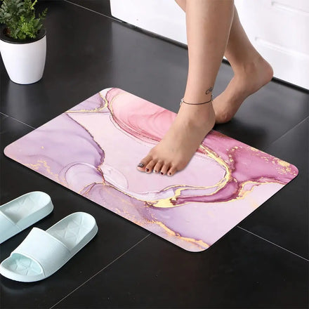 Polyester Diatomaceous Earth Bath Mat Pink Marble Super Absorbent Fast Drying Non-Slip Diatomite Mud Bathroom Floor Rugs
