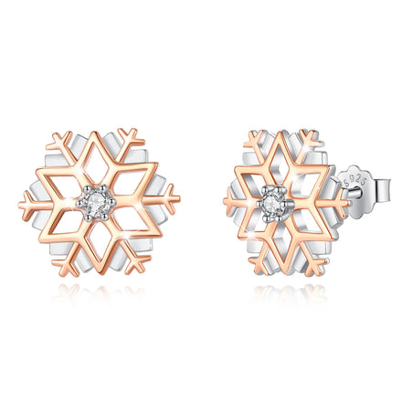 Merryshine Rose Gold Plated 925 Sterling Silver Women Zircon Christmas Jewelry Snowflake Stud Earrings