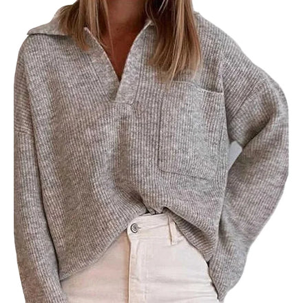 Wholesale Women Fall New Designer V Neck Sweaters Fashionable Pullover Long Sleeve Warm Knitted Sweater for Woman