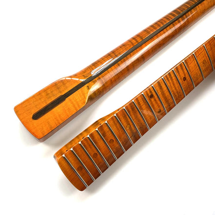 Custom 21 Fret ST Electric Guitar Neck Dark Brown Tiger Flame Maple Guitar Neck for Sale
