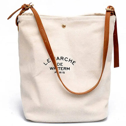 Customized Leather Handle Canvas Bag Custom Print Promotional Canvas Tote Bag