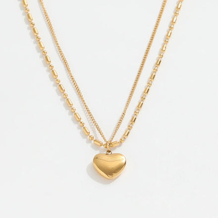 Fenny 18K PVD Plated Double-layered Heart&Ball Pendant Necklace Choker Chain for Women Stainless Steel Jewelry Wholesale