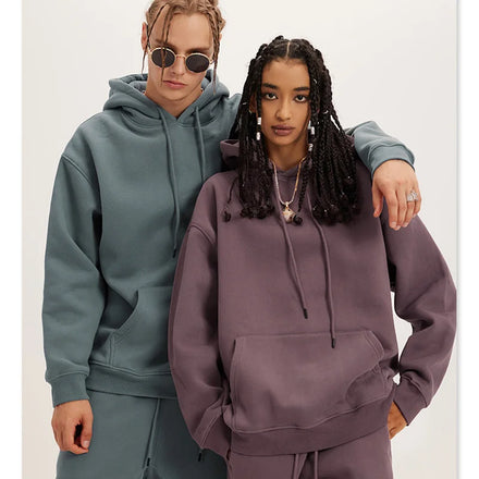 logo Custom American Solid Color Blank Sweater 350g Brand Couple Wear Multi-color Fleece Pullover Hooded Sweater Men