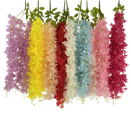 Hot Sale 4 Forks Wall Hanging Faux Lilac Silk Artificial Flowers Wisteria for Ceiling Decoration