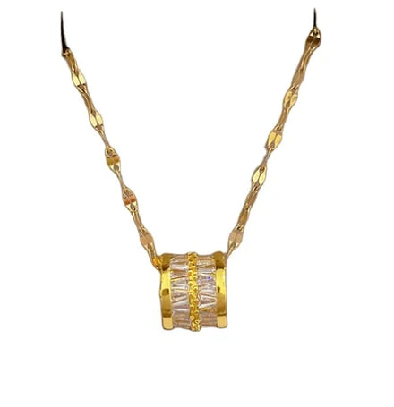 Sparkling Zircon Gold Silver Plated Quartz Zircon Crystal Pendant Stainless Steel Choker Necklace for Valentine's Day Gift