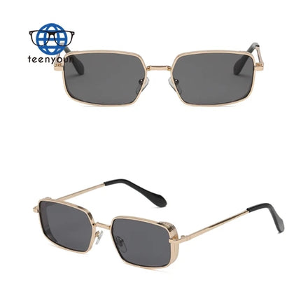 Teenyoun Women's Retro Small Square Frame Metal Punk Cross-Border Street Shooting for Men 2023 Sun Glasses Sunglasses