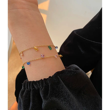 Stainless Steel Different Shapes Rainbow Colorful Zircon Bracelet Non Tarnish Bracelets Women Summer Beach Cute Jewelry 2023 Hot