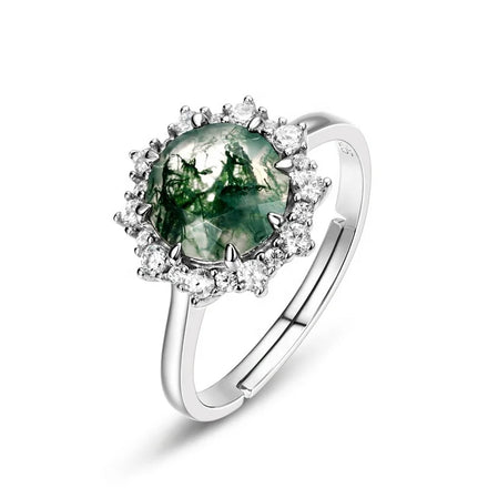 Minimalist Trend Jewelry Natural Moss Agate Gemstone 925 Sterling Silver Ring Green Agate Engagement Wedding Rings for Women