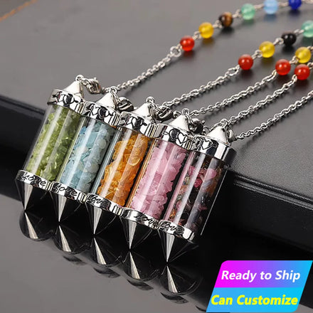 Natural Quartz Stone Pendulum Jewelry Chain 7 Chakra Wishing Bottle Crystal Crushed Raw Gemstones Pendant Necklace