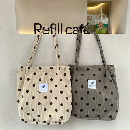 Custom Corduroy Button Closure Non Woven Handle Tote Shopping Bag Women-Large Capacity Crossbody Shoulder Daily Use Outdoor