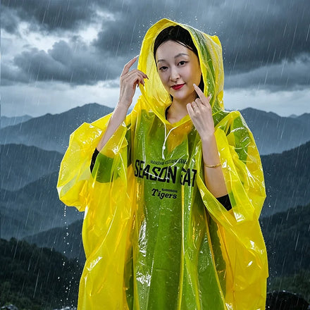 Heavy Duty Disposable PE Rain Poncho Oversized Adult Thickened Hooded Waterproof Raincoat for Outdoor Camping Festival Emergency