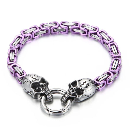 Wholesale Punk Style Stainless Steel Byzantine Chains Skull Bracelet for Men Accessories