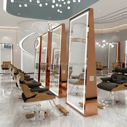 Barber Shop Ladies New Fashion Beauty pink Salon Chair and Mirror Set Hairdressing Mirror Station