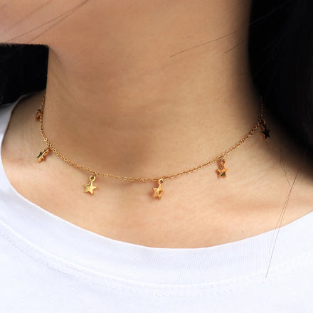 Delicate Stainless Steel Star Necklace Tarnish Free Jewelry 18K Gold Plated Star Charms Necklace for Women