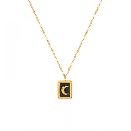 New Jewelry Stainless Steel Necklace Black Enamel Crescent Pendant Necklace