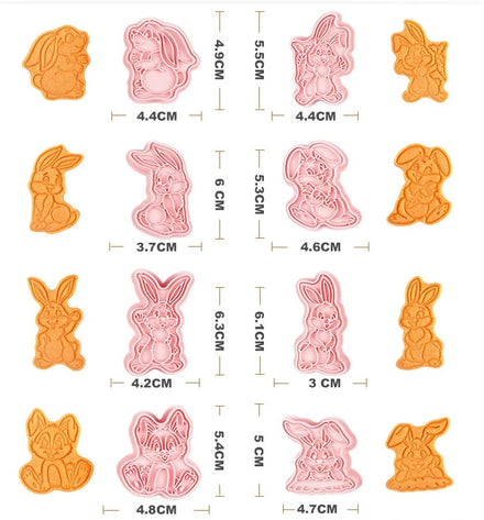 Saffron 8pcs/Box New Rabbit Bunny Plastic Cutters Embosser Cookie Press Icing Set for Easter Cookie Tools