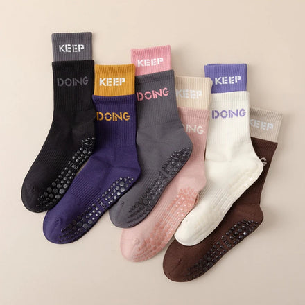 NO MQO 24 Custom Logo Yoga Socks Breathable Women's Sports Socks Double Ribs Non Slip Combed Cotton Socks Wholesale