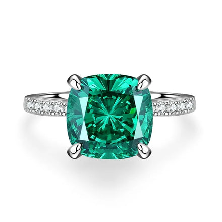 925 Sterling Silver 9*9mm Emerald High Carbon ZIRCON Rings for Women Sparkling Wedding Fine Jewelry Wholesale Gift