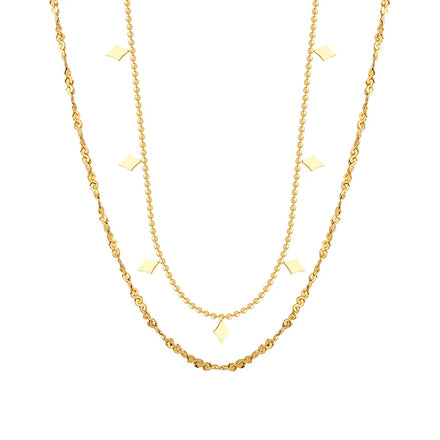 Romantic Style Geometric Diamond Pendant Splicing Double-layer Chain Overlapping Necklace