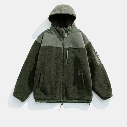 Men's Bonded Fleece Jacket Winter Stand Collar Waterproof Windproof Outdoor Hooded Light