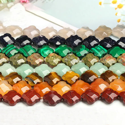 Natural Stone Section Four-Leaf Clover Loose Bead Diy Accessories Perforated Four-Leaf Clover Semi-Finished Wholesale