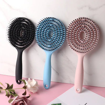 Salon Hair Styling Tool Custom Logo Printing Cushion Massage Hairbrush ABS Vent Detangling Curved Design Waterproof for Curly
