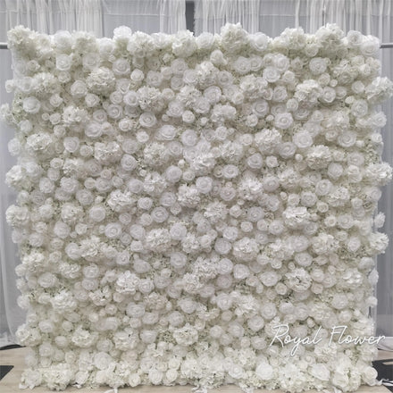 Hot Sale in Stock White Color Customized Design Size Silk Artificial Flower Wall Backdrop for Wedding Decoration