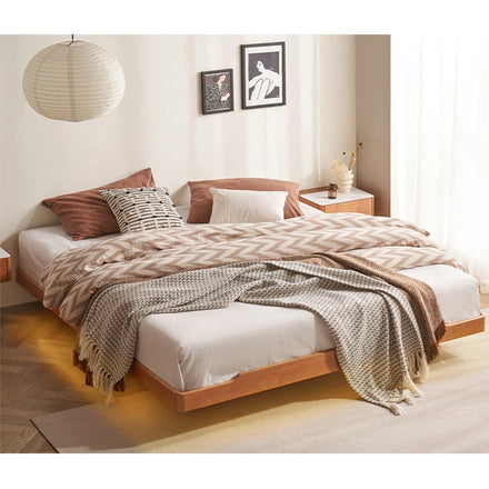 Nordic Modern No Headboard Solid Wood Tatami Suspended Bed Hardwood Low Bed Frame