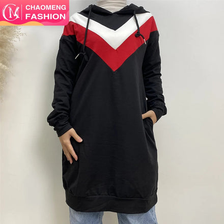 6194# Autumn Winter Thick Cotton Hoodie Blouse Muslim Women Long Sleeve Fashion Warm Sport Tops With Big Side Pockets 3 Colors