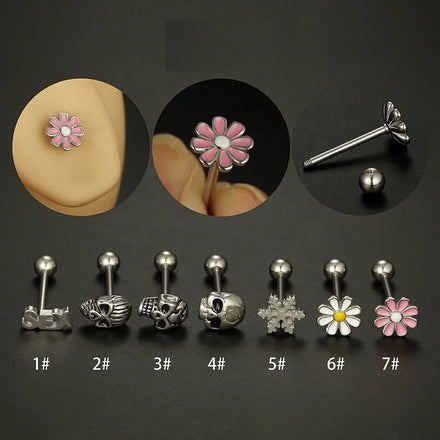 Gaby 14G Full Stainless Steel Tongue Barbell Body Piercing Jewelry Heart Bunny Cat Skull Flower Design Wedding Gift Mind