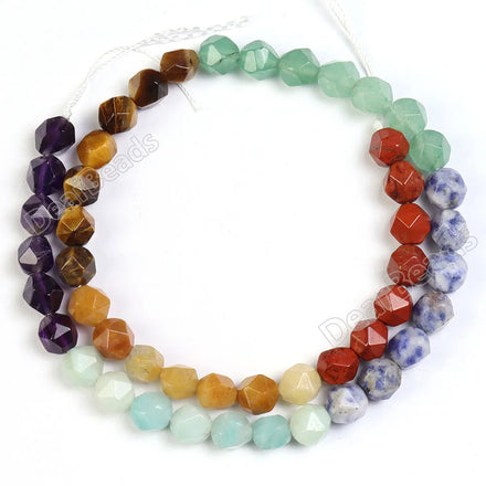 Diamond Cut 7 Chakra Gemstone Beads Faceted Seven Chakras Stone Loose Beads Strand for DIY Jewelry Making 4mm 6mm 8mm 10mm