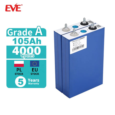 EU Stock for LF105 3.2V 105Ah LiFePO4 Lithium Battery Cells Grade a Brand New with QR Code 336Wh 4000-Cycle Solar Energy Storage