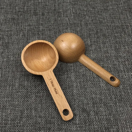 Tailai 7.5ml 10ml 15ml 20ml 30ml 45ml Natural Round Wood Spoon Tool Wooden Measuring Spoon for Coffee Kitchen Beech Walnut Wood