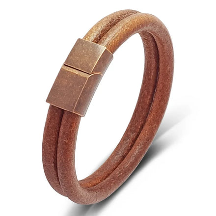 New Fashion Personalized Antique Cowhide Punk Goth Wrap Bracelets for Men Two Layers of Genuine Brown Leather