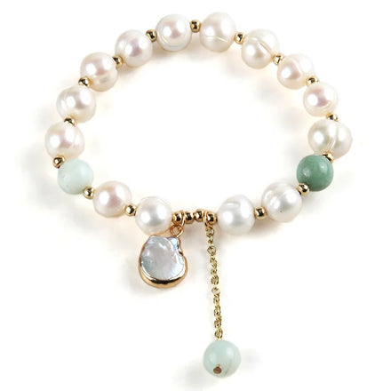 Beautiful Classic Jewelry Stretch Freshwater Pearl Natural Stone Bracelets Square Round Splay Pearl Pendant Bracelet