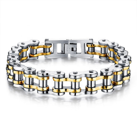 Men Stainless Steel Motorcycle Bike Chain New Designs Two Tone Color Chain Bracelet Punk Biker Jewelry