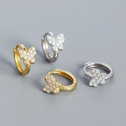 Fashion 925 Sterling Silver Animal butterfly Earrings Luxury Diamond Gold Plated Hoop Earrings for Women