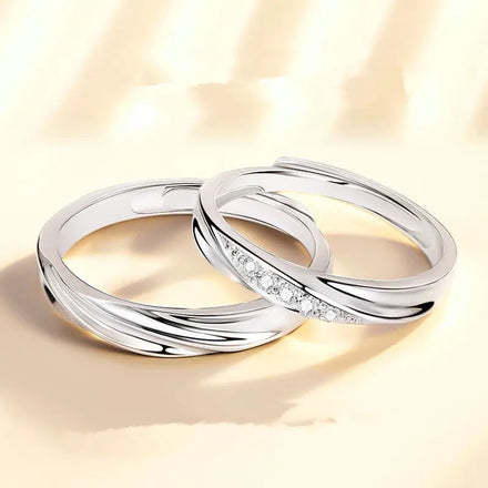 Wholesale 2Pcs/Set Adjustable Silver Couple Ring Wedding Engagement Jewelry Zircon Crystal Rings for Women Men