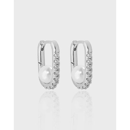 S925 Sterling Silver Simple Zircon Pearl Earrings Oval Designer Hoop Earrings Fashion Jewelry Earrings Women