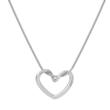 Hip Hop Popular Hollow Heart Shaped Round Snake Chain Necklace Stainless Steel Pendant Necklace