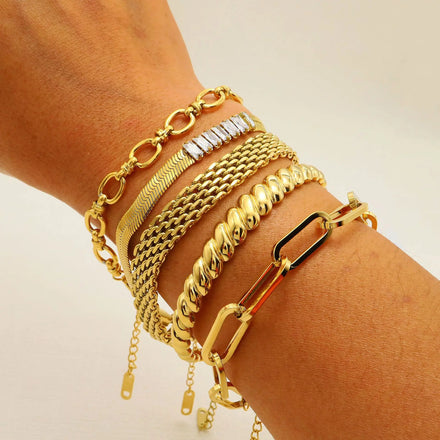 Hot Sale Stainless Steel Colorful Zircon Snake Mesh Chain Bracelet 18K Pvd Gold Plated Paperclip Chain Bracelet for Women