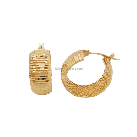 18K Solid Gold Earrings Au750 Fine Jewelry Diamond Cut Finished Hoop Earrings