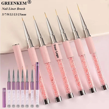 5/7/9/11/13/15mm Pink Gold Nail Art Liner Brush Metal Handle Nail Drawing UV Gel Polish Painting Nail Liner Brush