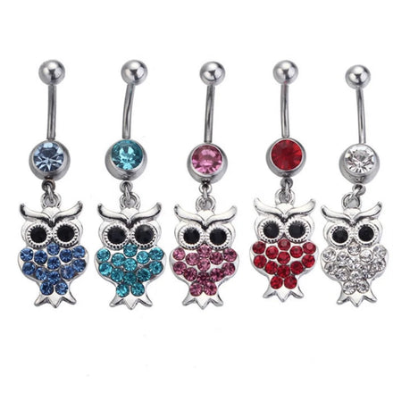 Surgical Steel Piercing Jewelry Owl Shaped Belly Rings Colorful Crystal Dangling Belly Button Piercing Gift Jewelry