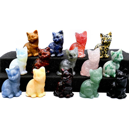 Wholesale Natural Lovely Quartz Crystal Carved Cat Decorations Crystal Black Crafts Cats Gem Animal Carvings for Wedding Favors